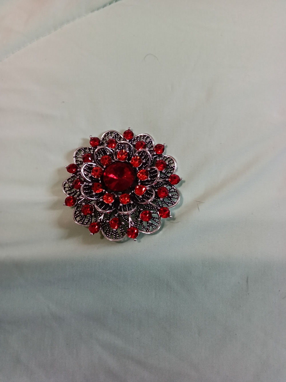 Vintage-Inspired Red Crystal Floral Brooch - Women Jewelry